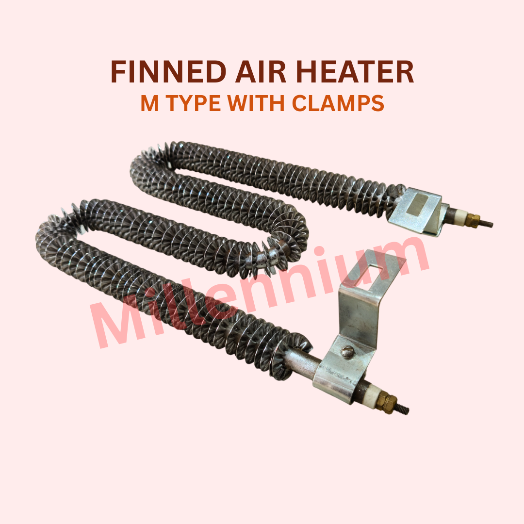 Finned Air Heater M Type with Clamps made of stainless steel for industrial air heating applications
