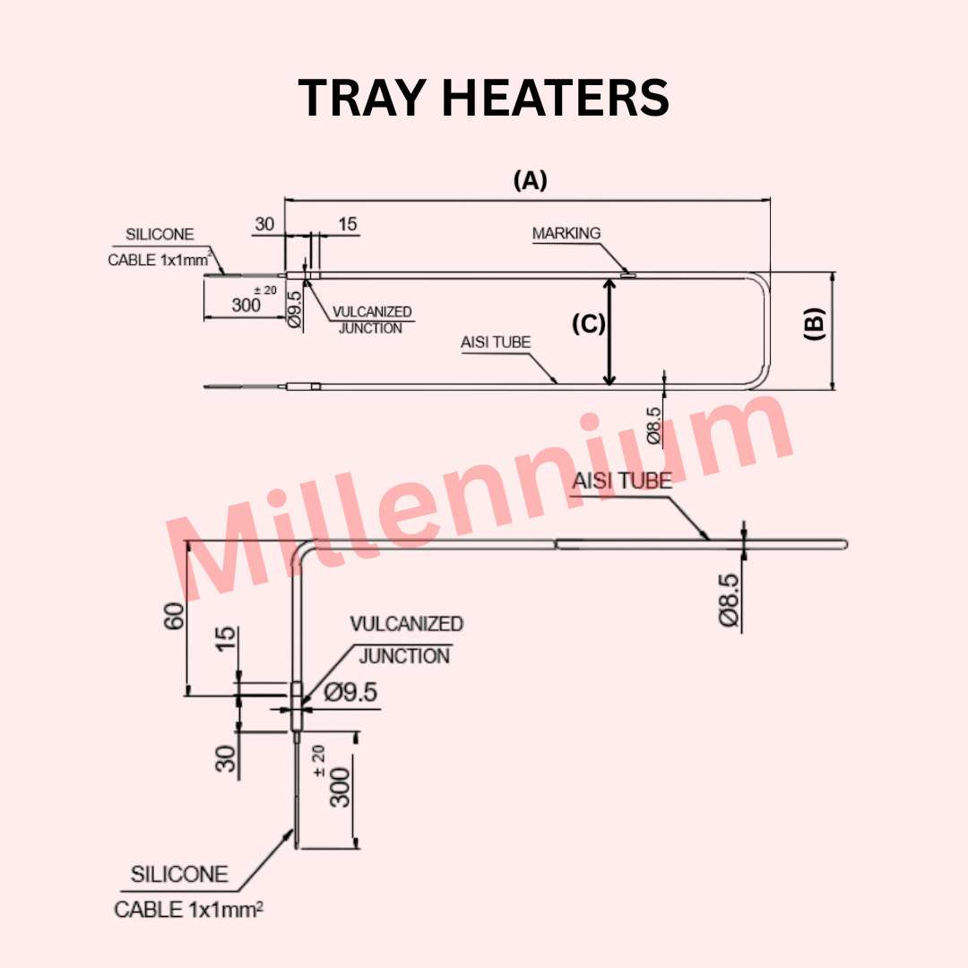 Tray Heater installed below condensing unit in cold room to prevent ice formation and ensure smooth drainage